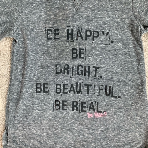 Mexx Gray Long Tab Sleeved T-shirt with Be Happy Graphic Size S - Picture 2 of 7